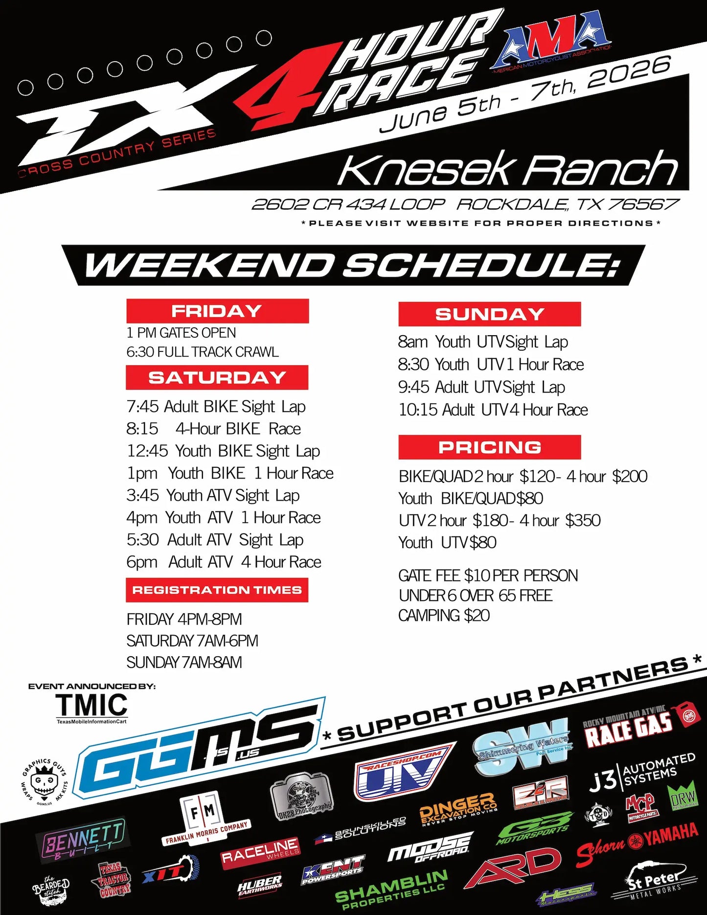 Special Event - TX2 - 4 Hour Race - Knesek Ranch - June 5-7, 2026